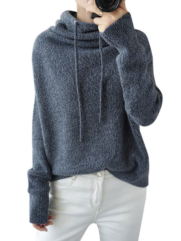 Casual Loose 3 Colors Hooded Long Sleeves Sweater Top