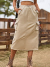 A-Line Buttoned Drawstring Pockets Solid Color Split-Joint Skirts Bottoms