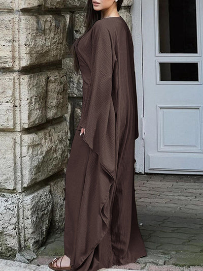 Batwing Sleeves Long Sleeves Solid Color Round-Neck Maxi Dresses