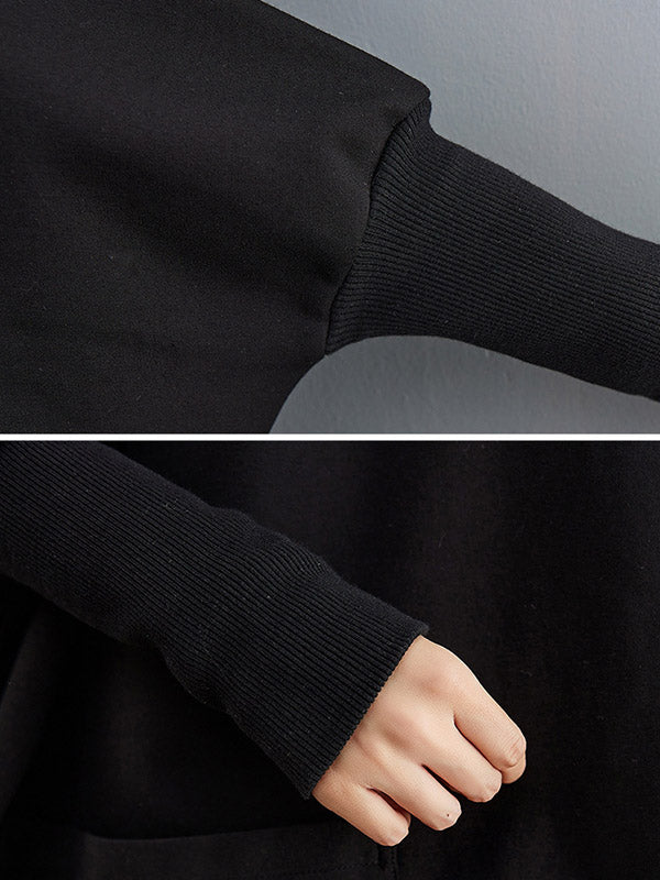 Urban Solid Color High-Neck High-Low Sweatshirt Top