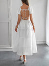 A-Line Loose Backless Pleated Solid Color Tied V-Neck Midi Dresses
