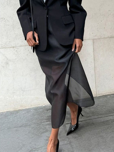Bodycon High Waisted See-Through Solid Color Split-Joint Skirts Bottoms