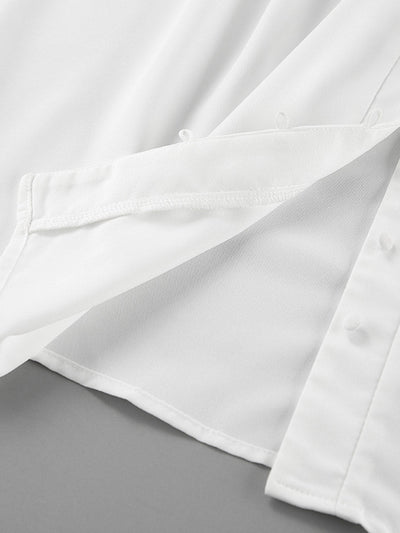 Long Sleeves Loose Buttoned Pleated Solid Color Split-Joint Stand Collar Blouses&Shirts Tops