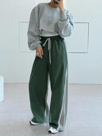 High Waisted Loose Drawstring Elasticity Split-Joint Pants Trousers