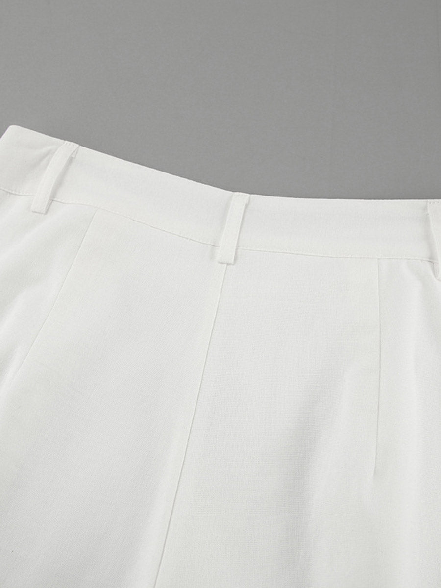 Elasticated Waist High Waisted Pleated Solid Color Split-Joint Pants