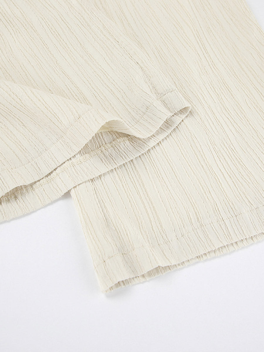 Solid Color Halter-Neck Cropped Pleated Split-Joint Tank Top + High Waisted Elasticity  Tied Waist Pants Trousers Two Pieces Set