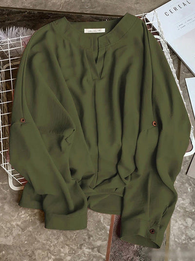 Casual Long Sleeves Loose Solid Color V-Neck Blouses&Shirts Tops