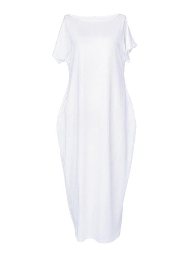 Loose Short Sleeves Solid Color Round-Neck Maxi Dresses