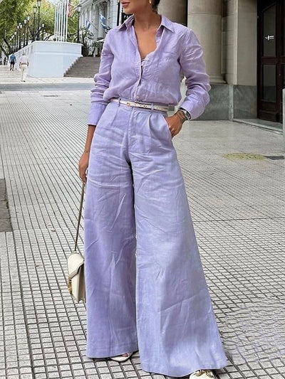 Solid Color Split-Joint Wide Leg Pants Trousers