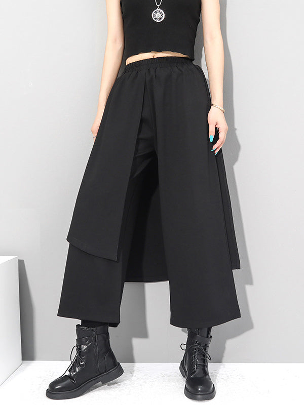 Irregularity Elastic Waist Wide Leg Solid Color Pants