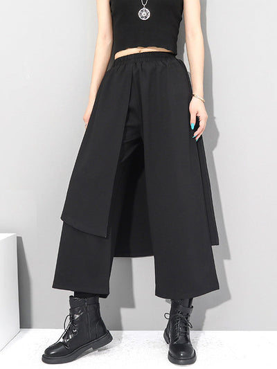Irregularity Elastic Waist Wide Leg Solid Color Pants