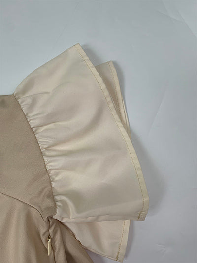 A-Line Flared Sleeves Contrast Color Pleated V-Neck Maxi Dresses