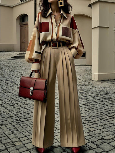 High Waisted Wide Leg No Belt Pleated Pockets Solid Color Pants Trousers