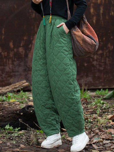 Women Winter Retro Solid Padded Cotton Harem Pants