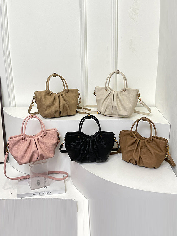 Pleated Solid Color Zipper Crossbody Bags Handbags