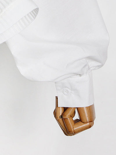 Stylish Loose Long Sleeves Buttoned Falbala Belted Solid Color Stand Collar Blouses&Shirts Tops