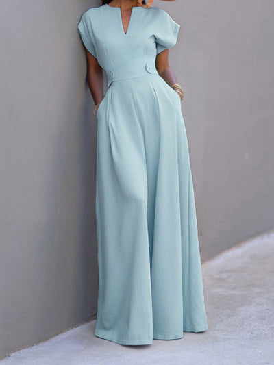 Cap Sleeve Wide Leg Solid Color Jumpsuits