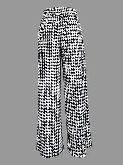 Loose Wide Leg Houndstooth Casual Pants Bottoms Trousers