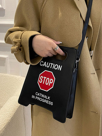 Contrast Color Letter Print Shoulder Bags