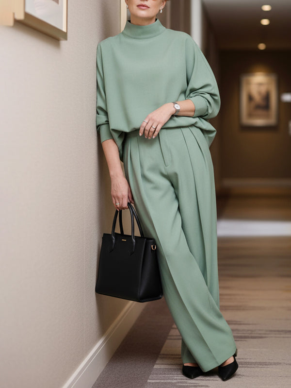 Long Sleeves Loose Solid Color High Neck Blouses&Shirts Tops