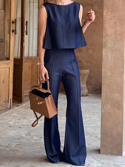 High Waisted Loose Solid Color Split-Joint Jean Pants Bottoms