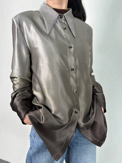 Long Sleeves Buttoned Gradient Lapel Blouses&Shirts Tops