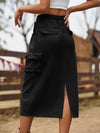 A-Line Buttoned Drawstring Pockets Solid Color Split-Joint Skirts Bottoms