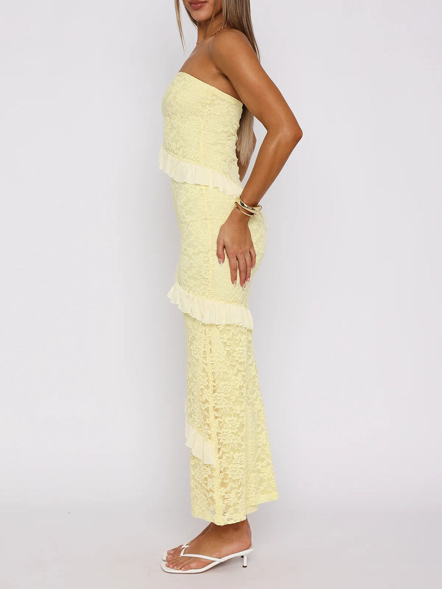 A-Line Bodycon Ruffled Solid Color Split-Joint Tube Midi Dresses