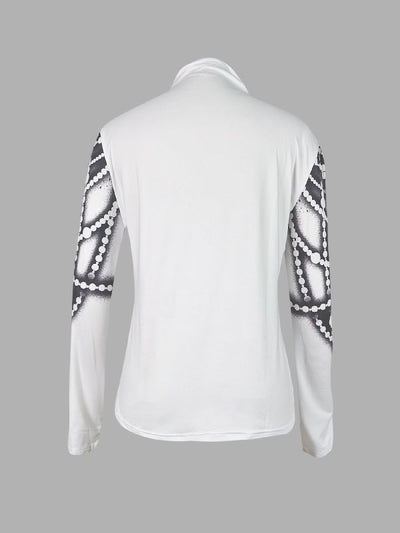 Long Sleeves Skinny Printed Striped High Neck T-Shirts Tops