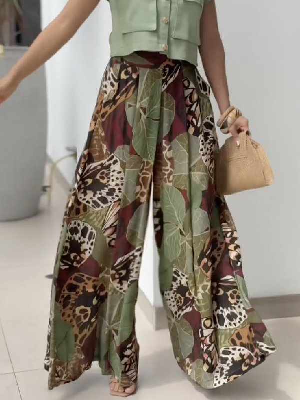 High Waisted Wide Leg Printed Pants