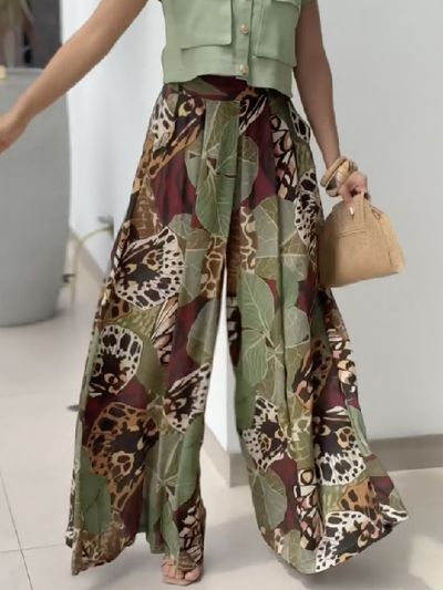 High Waisted Wide Leg Printed Pants