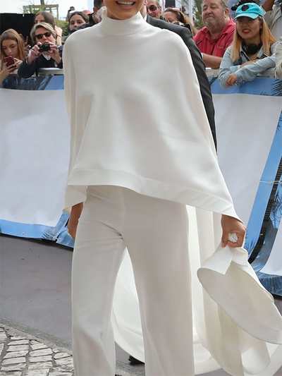 High-low Loose Solid Color High-neck Pants Set Two Pieces Set