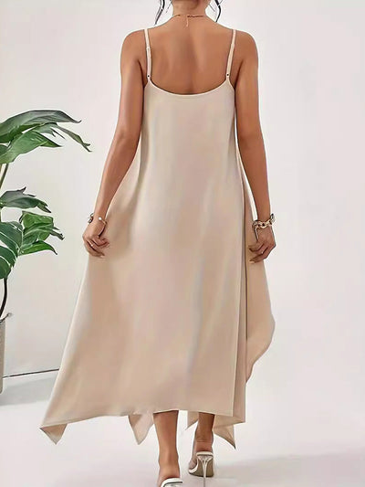 Loose Sleeveless Asymmetric Solid Color Spaghetti-Neck Maxi Dresses