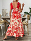 A-Line Loose Elasticity Flower Print Pleated Tied Spaghetti-Neck Midi Dresses