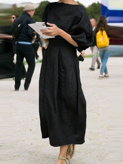 Half Sleeves Loose Solid Color Round-neck Maxi Dresses