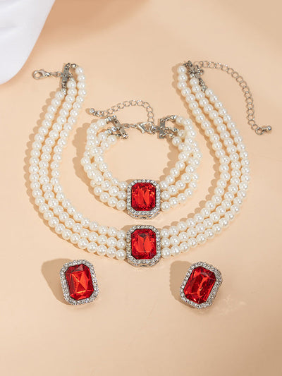 Geometric Layered Rhine Stones Bracelet Accessories + Necklaces Accessories + Earrings Accessories