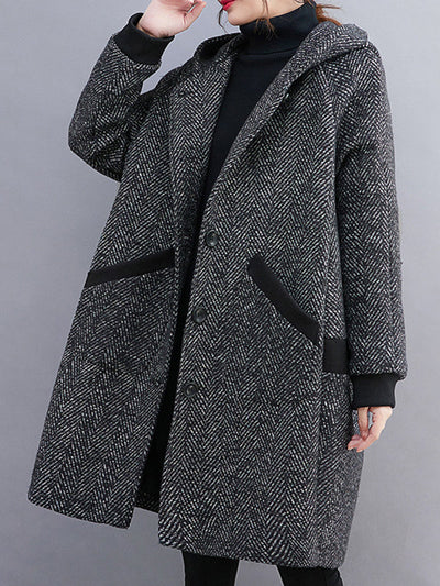 Original Creation Long Sleeves Loose Keep Warm Hooded Outerwear