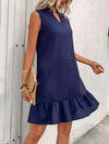 A-Line Loose Pleated Solid Color Split-Joint V-Neck Mini Dresses