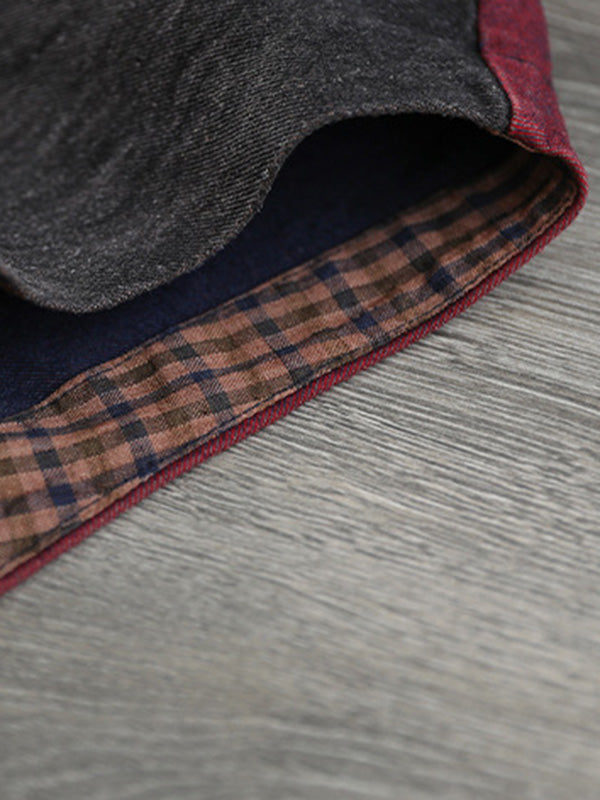 Artistic Retro Loose Denim Sleeveless Buttoned Contrast Color Hooded Vest Outerwear