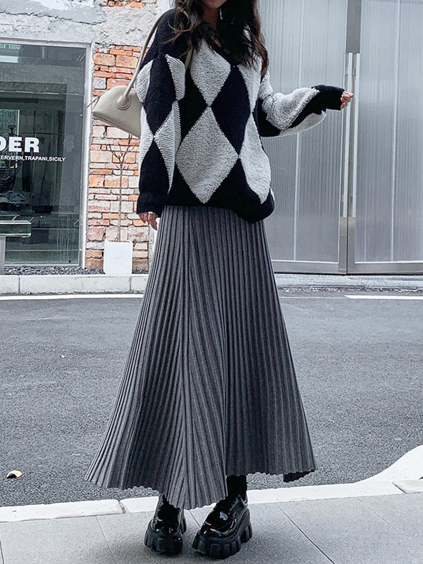 A-Line High Waisted Pleated Solid Color Skirts Bottoms