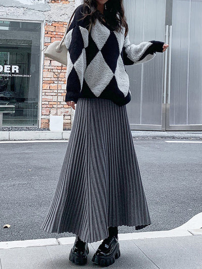 A-Line High Waisted Pleated Solid Color Skirts Bottoms