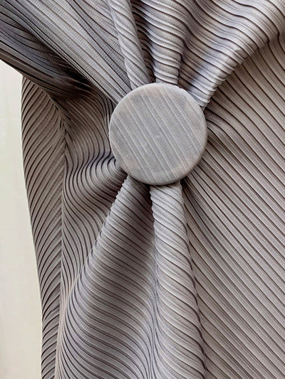 Half Sleeves Irregular Clipping Pleated Solid Color Round-Neck Midi Dresses