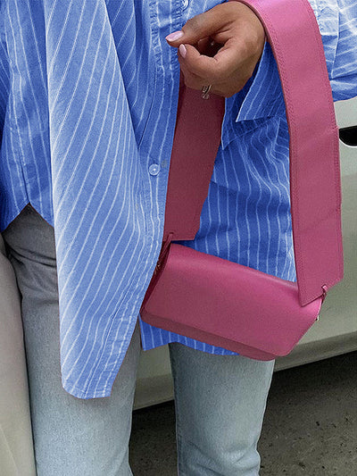 Long Sleeves Loose Buttoned Contrast Color Pockets Striped Lapel Blouses&Shirts Tops