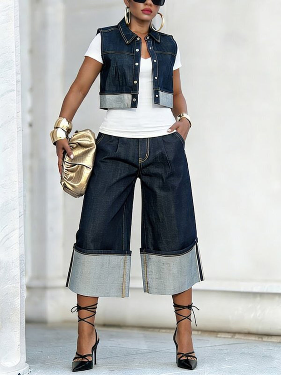 Loose Sleeveless Buttoned Pleated Split-Joint Lapel Vest Outerwear