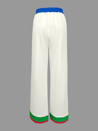 Column Contrast Color Pockets Striped Casual Pants Bottoms Trousers