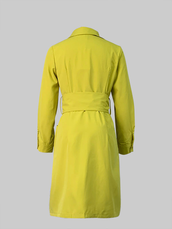 Long Sleeves Solid Color Tied Waist Deep V-Neck Mini Dresses