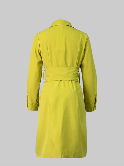 Long Sleeves Solid Color Tied Waist Deep V-Neck Mini Dresses