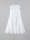 A-Line Loose Pleated Ruffled Solid Color Split-Joint Round-Neck Mini Dresses Shirt Dress