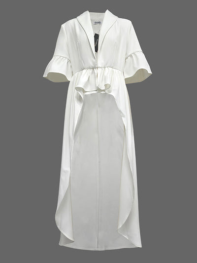 Flared Sleeves Half Sleeves Ruffle Trim Solid Color Deep V-Neck Blouses&Shirts Tops Outerwear