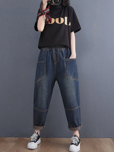 Artistic Retro Loose Elasticity Jean Pants